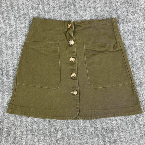 Copper Key Skirt Womens Size 7 Olive Green Button Front Pockets Mini Casual - Picture 1 of 7